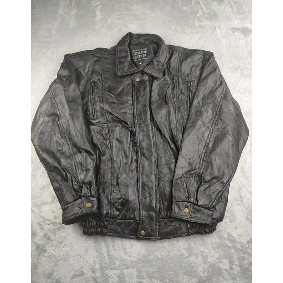 Navarre Leather Company Mens Genuine Leather Patchwork Jacket XXL Black